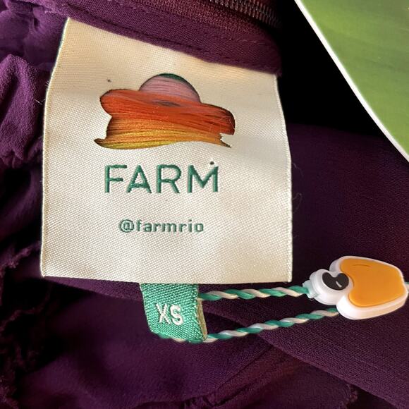 Farm Rio Ruffle High Neck Chiffon Burgundy Blouse XS - Picture 8 of 15